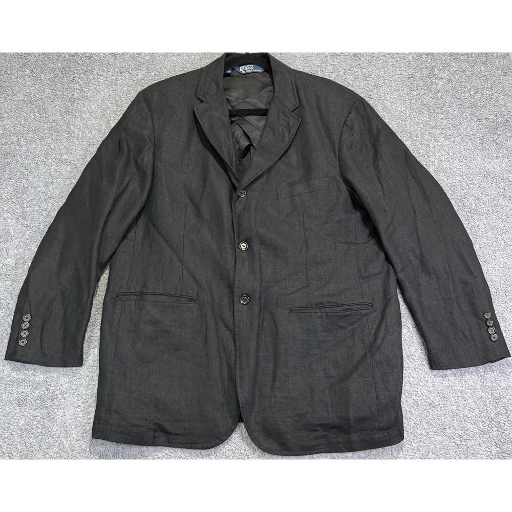 VTG Polo Ralph Lauren Men's XL 100% Linen Half Back Lined Blazer Jacket Black